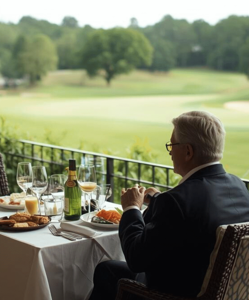 Gentleman enjoying lunch at Davison Country Club dining room with elegant table setting
