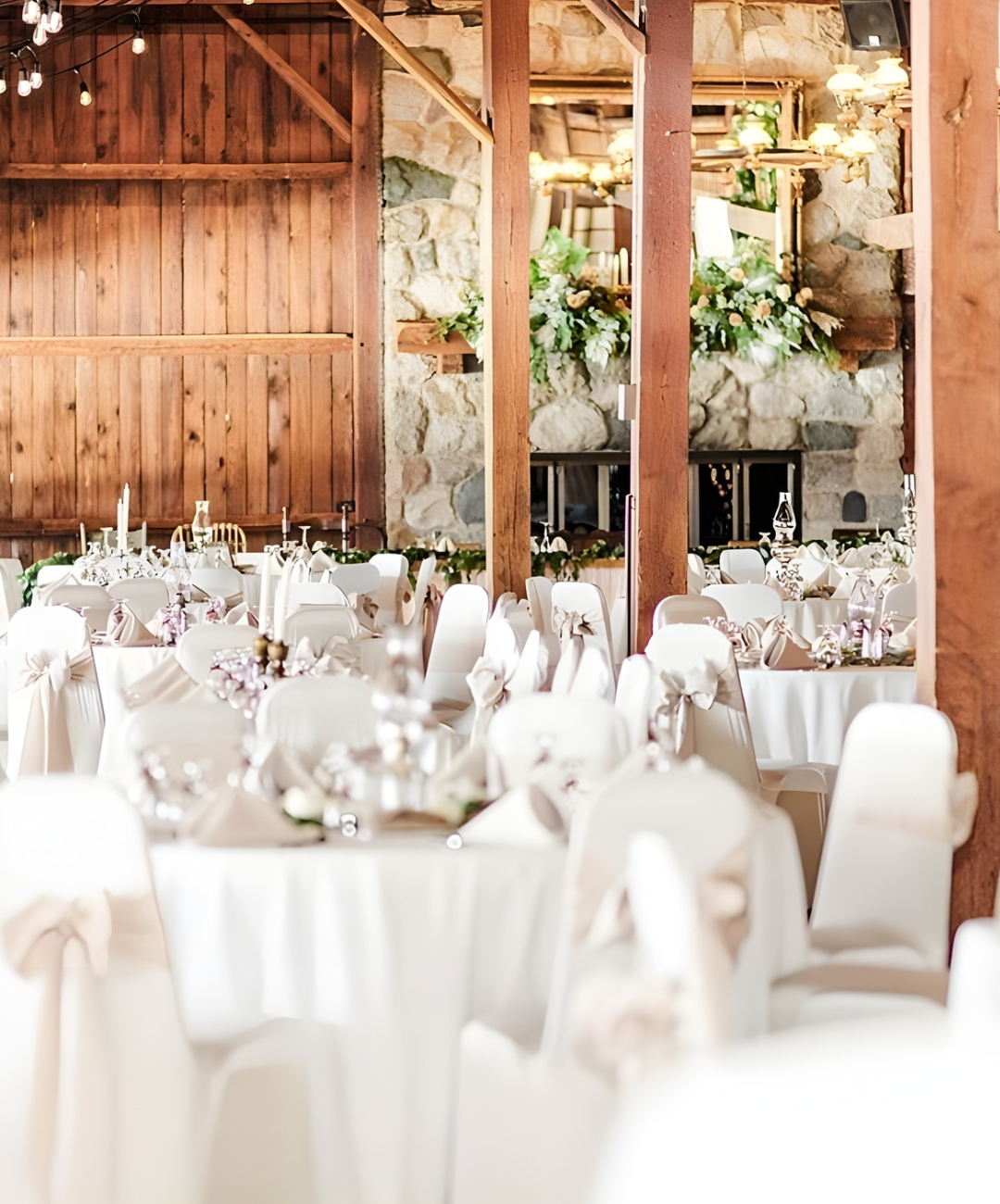 Elegant event setup at Davison Country Club with floral centerpieces and white linens